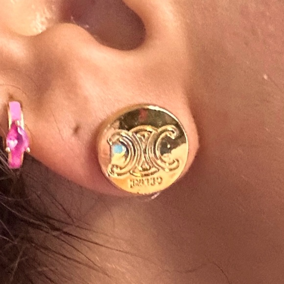 Celine Gold Macadam Triomphe Buttons turned into Studs - Picture 3 of 15